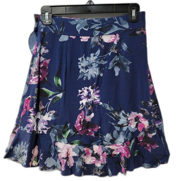 Blue Life Navy Floral Print Ruffled Faux Wrap High Low Skirt XS - Picture 4 of 9